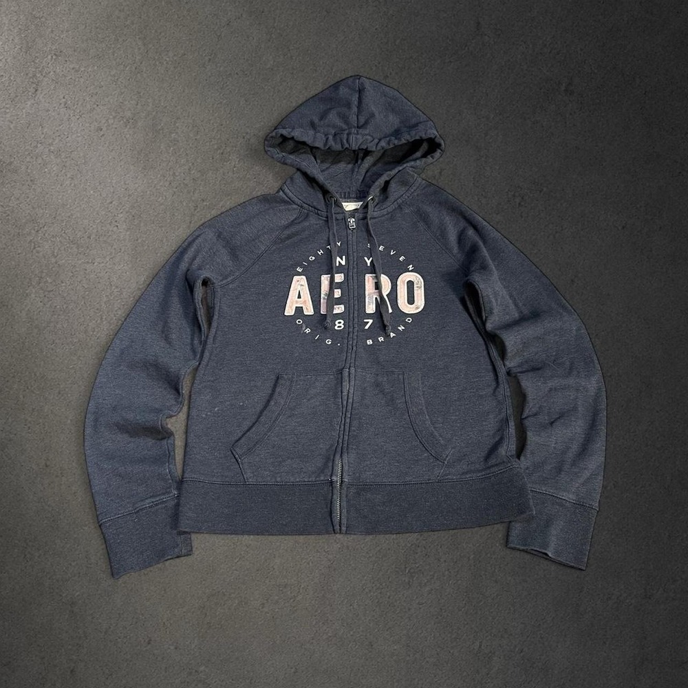 Y2K 2000s Aeropostale Style Blue Zip Up Hoodie
